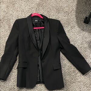 Zara Black Satin-Lapel Blazer